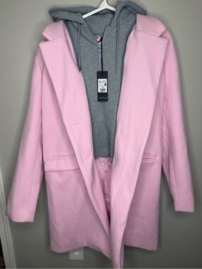 NWT Forever 21 - 2 in 1 Layered Gray Hoodie Pink Overcoat Women's XL
